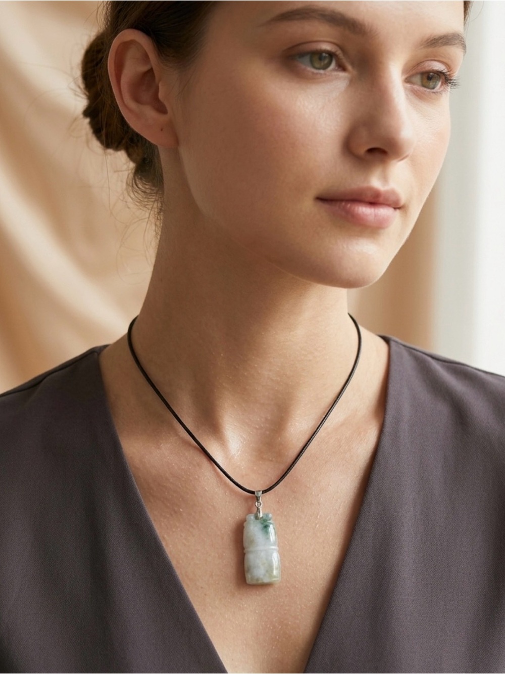 Burmese Grade A Jade Pendant with cord necklace